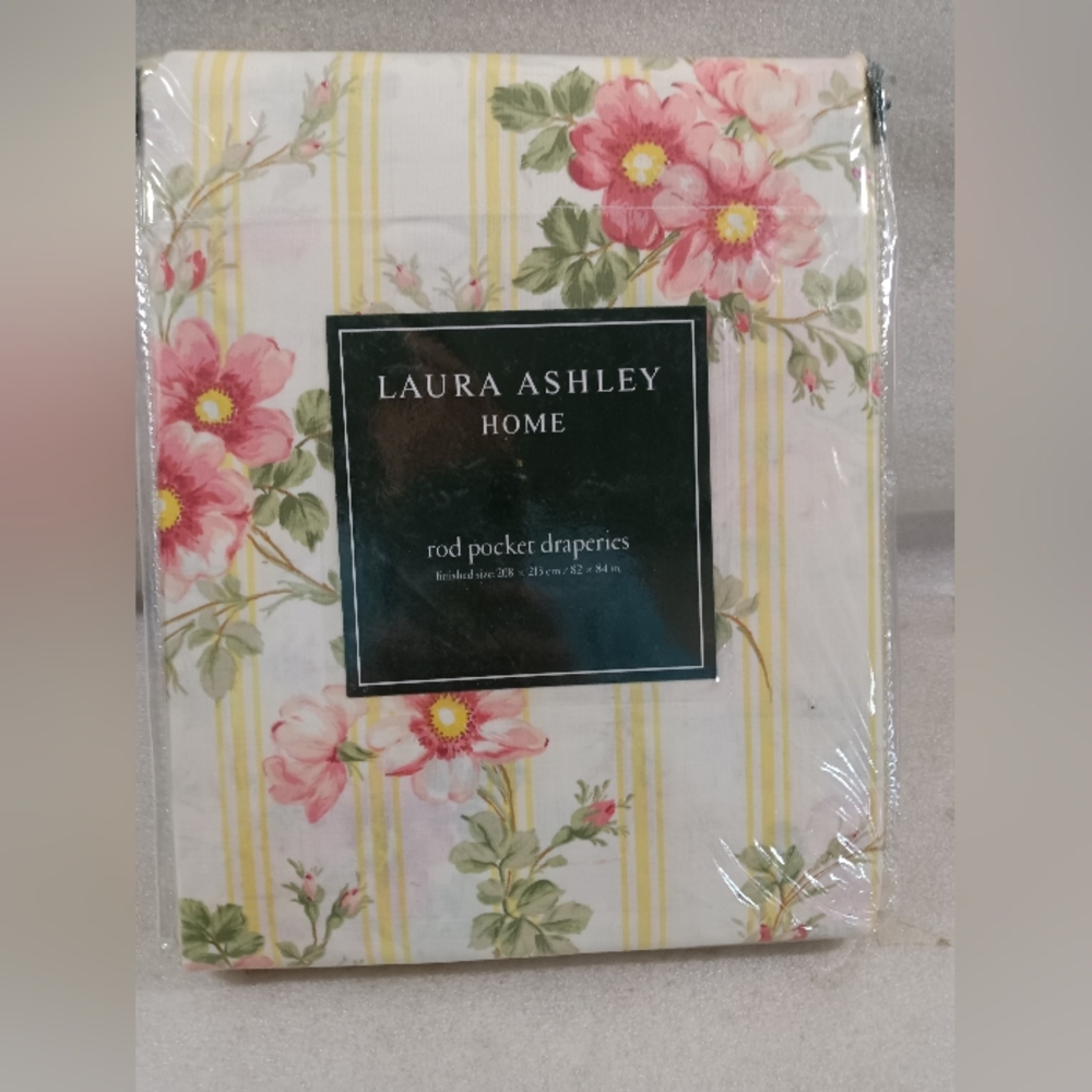 Laura Ashley Rod Pocket Draperies 82 X 84 Yorkshire Rose Floral Stripes NEW